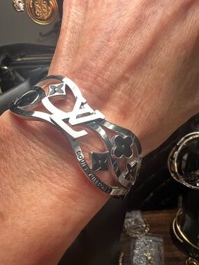 Silver-Tone Monogram Cutout Cuff Bracelet